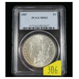 1887 Morgan dollar, PCGS slab certified MS-63