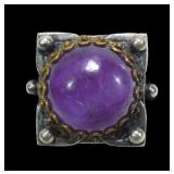 Sterling silver Turkish purple jadeite ring with