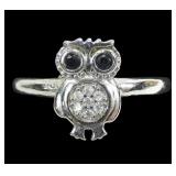 Sterling silver owl figural ring, size 6.5