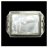 Sterling silver bezel set wide band mother of