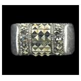 Sterling silver modern design marcasite dome ring,