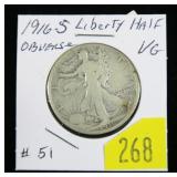 1916-S Walking Liberty half dollar