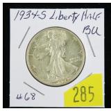 1934-S Walking Liberty half dollar, BU