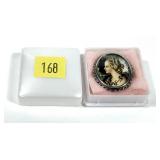 Hand painted portrait in .800 silver pin/pendant