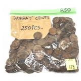 Lot of wheat cents, 250 pcs.