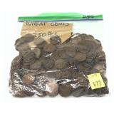 Lot of wheat cents, 250 pcs.