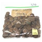 Lot of wheat cents, 250 pcs.