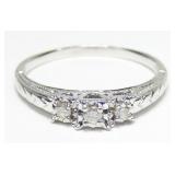 10K White gold vintage 3-stone diamond ring,