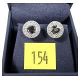 Sterling silver round cut black diamond stud