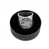 Sterling silver wide band abalone ring, size 6.5,