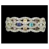 Sterling silver woven look pave CZ band ring with