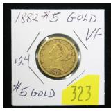1882 $5 Gold Liberty Half Eagle