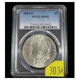 1884-O Morgan dollar, PCGS slab certified MS-62