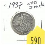 1937 German 2 marks, silver