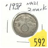 1937 German 2 marks, silver