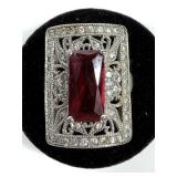 Sterling silver prong set cultured ruby ring