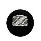 Sterling silver black and white band ring with