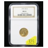 1913 $2.50 Gold Indian Head Quarter Eagle, NGC