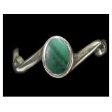 Vintage sterling silver bezel set malachite ring