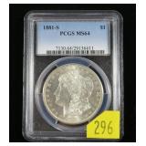 1881-S Morgan dollar, PCGS slab certified MS-64