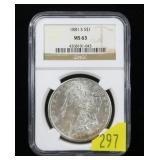 1881-S Morgan dollar, NGC slab certified MS-63
