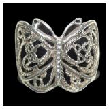 Sterling silver filigree butterfly ring, size 7