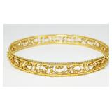 18K Yellow gold beaded lattice design bangle