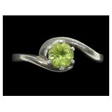 Sterling silver round cut peridot ring in bypass