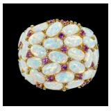 Sterling silver gold wash pave opal and pink