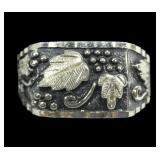 Sterling silver leaves and berries ring, size 10,