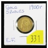 1900r Gold Russian 5 rubles, EF, .900 Fine