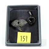 Vintage sterling silver double heart marcasite
