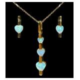 10K Yellow gold heart shape 3-opal pendant with