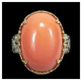 Sterling silver cabochon coral ring with round cut