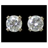 14K Yellow gold round brilliant cut diamond stud