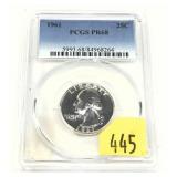 1961 Quarter, PCGS slab certified Proof 68