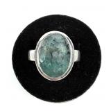 Sterling silver oval cut bezel set amazonite ring,