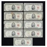 x9- $5 Red seal notes, series of 1953/63,