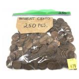 Lot of wheat cents, 250 pcs.