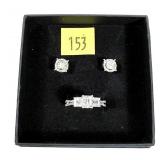 Set, sterling silver VS2 round and baguette