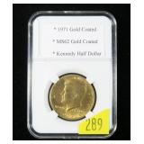 1971 Kennedy half dollar, gold coated, MS-62