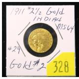 1911 $2.50 Gold Indian Head Quarter Eagle, BU