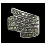 Sterling silver marcasite wraparound style ring,