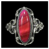 Sterling silver dentil set pink paua ring in