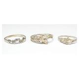 Lot, 3 sterling silver floral desing rings, some