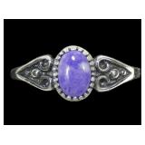 Sterling silver dentil set sugilite ring, size 8