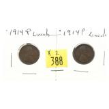 x2- 1914 Lincoln cents, -x2 cents, Sold by the