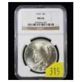 1923 Peace dollar, NGC slab certified MS-64