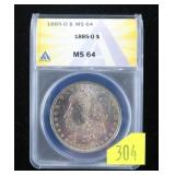1885-O Morgan dollar, ANACS slab certified MS-64