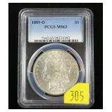 1885-O Morgan dollar, PCGS slab certified MS-63